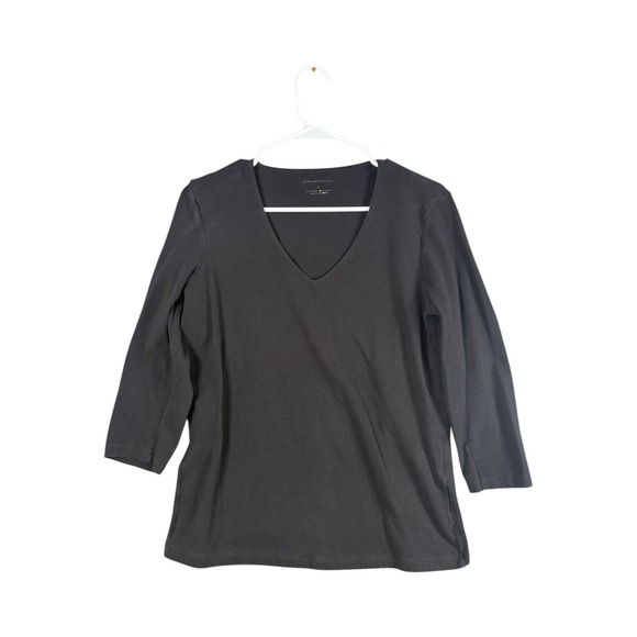 Sutton Studio Tops - Sutton Studio Womens Black V-Neck 3/4 Sleeve Cotton Blend Knit Top Size M